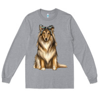 Heather Grey collie with bandanna Long Sleeve Tee - texasbilliewilder