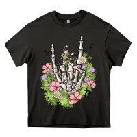 Asphalt skeleton flowers Heavy Core Tee - MaliasSmallBusiness
