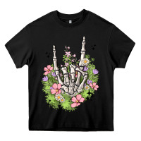 Black skeleton flowers Heavy Core Tee - MaliasSmallBusiness