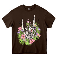 Chocolate Brown skeleton flowers Heavy Core Tee - MaliasSmallBusiness