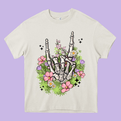 Skeleton Flowers Heavy Core Tee Designed By Maliassmallbusiness