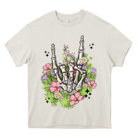 Cream skeleton flowers Heavy Core Tee - MaliasSmallBusiness
