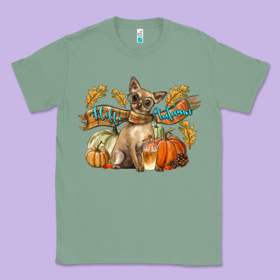 Hello Autumn With Chihuahua Dog Classic Tee Designed By Lillyallendesigns