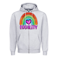 Heather Grey equality rainbow Zipper Hoodie - OliviaCreatesArt