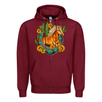 Burgundy western horse cactus sunflowers horseshoe Zipper Hoodie - OliviaCreatesArt