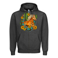Charcoal Heather western horse cactus sunflowers horseshoe Zipper Hoodie - OliviaCreatesArt