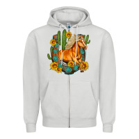 Western Horse Cactus Sunflowers Horseshoe Zipper Hoodie | Teevron