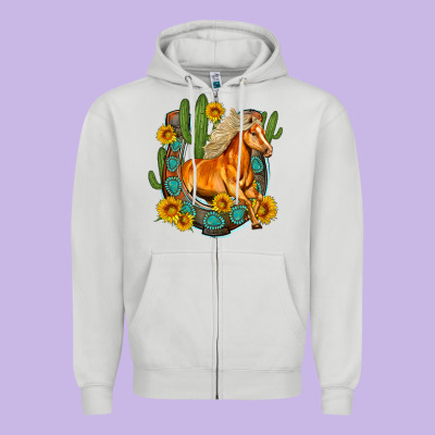 Western Horse Cactus Sunflowers Horseshoe Zipper Hoodie Designed By Oliviacreatesart