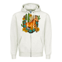 Oatmeal Heather western horse cactus sunflowers horseshoe Zipper Hoodie - OliviaCreatesArt