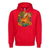 Red western horse cactus sunflowers horseshoe Zipper Hoodie - OliviaCreatesArt