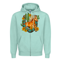 Seafoam western horse cactus sunflowers horseshoe Zipper Hoodie - OliviaCreatesArt