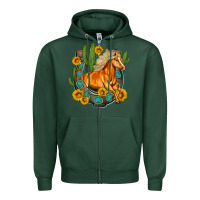 Sports Green western horse cactus sunflowers horseshoe Zipper Hoodie - OliviaCreatesArt
