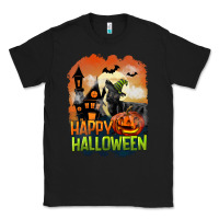 Black Happy Halloween With Black Cat Classic Tee - LillyAllenDesigns