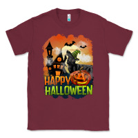 Burgundy Happy Halloween With Black Cat Classic Tee - LillyAllenDesigns