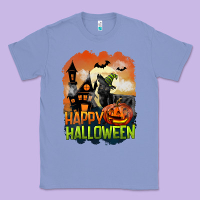 Happy Halloween With Black Cat Classic Tee Designed By Lillyallendesigns