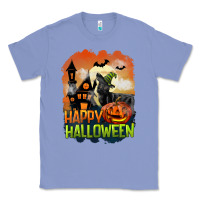 Colony Blue Happy Halloween With Black Cat Classic Tee - LillyAllenDesigns