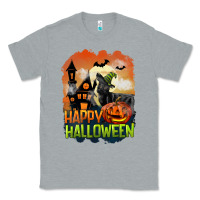 Heather Grey Happy Halloween With Black Cat Classic Tee - LillyAllenDesigns