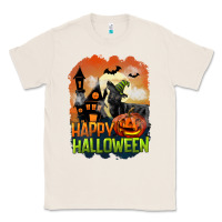 Natural Happy Halloween With Black Cat Classic Tee - LillyAllenDesigns