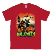 Red Happy Halloween With Black Cat Classic Tee - LillyAllenDesigns