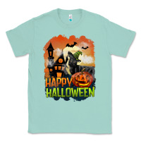 Seafoam Happy Halloween With Black Cat Classic Tee - LillyAllenDesigns
