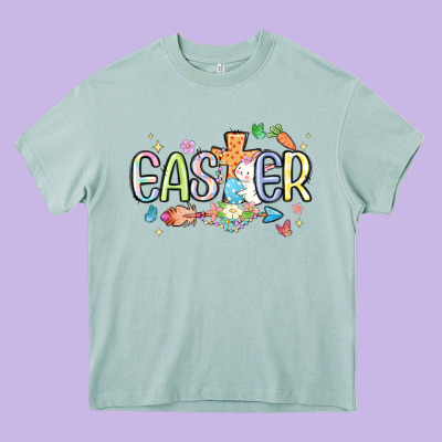 Easter Cross With Bunny Heavy Core Tee Designed By Maliassmallbusiness
