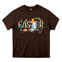 Chocolate Brown easter cross with bunny Heavy Core Tee - MaliasSmallBusiness