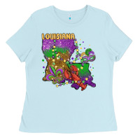 Baby Blue mardi gras louisiana map Ladies Tee - MaliasSmallBusiness