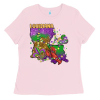 Bubblegum Pink mardi gras louisiana map Ladies Tee - MaliasSmallBusiness