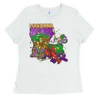 White mardi gras louisiana map Ladies Tee - MaliasSmallBusiness