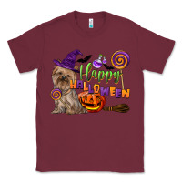 Burgundy Happy Halloween With Yorkshire Terrier Dog Classic Tee - LillyAllenDesigns