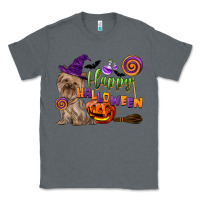 Charcoal Heather Happy Halloween With Yorkshire Terrier Dog Classic Tee - LillyAllenDesigns