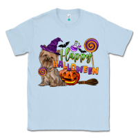 Dusty Blue Happy Halloween With Yorkshire Terrier Dog Classic Tee - LillyAllenDesigns