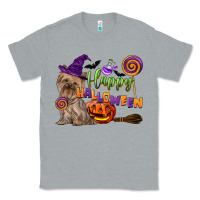 Heather Grey Happy Halloween With Yorkshire Terrier Dog Classic Tee - LillyAllenDesigns