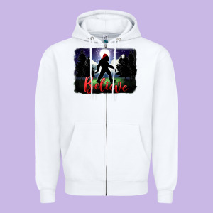 Bigfoot Believe Christmas Zipper Hoodie Designed By Fadigitalartstudio