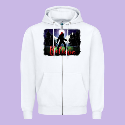Bigfoot Believe Christmas Zipper Hoodie Designed By Fadigitalartstudio