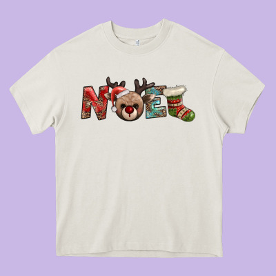 Noel With Sock And Reindeer Heavy Core Tee Designed By Adodesignshop