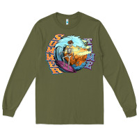 Army Green summer time skeleton surfing Long Sleeve Tee - NancyCooperArtShop