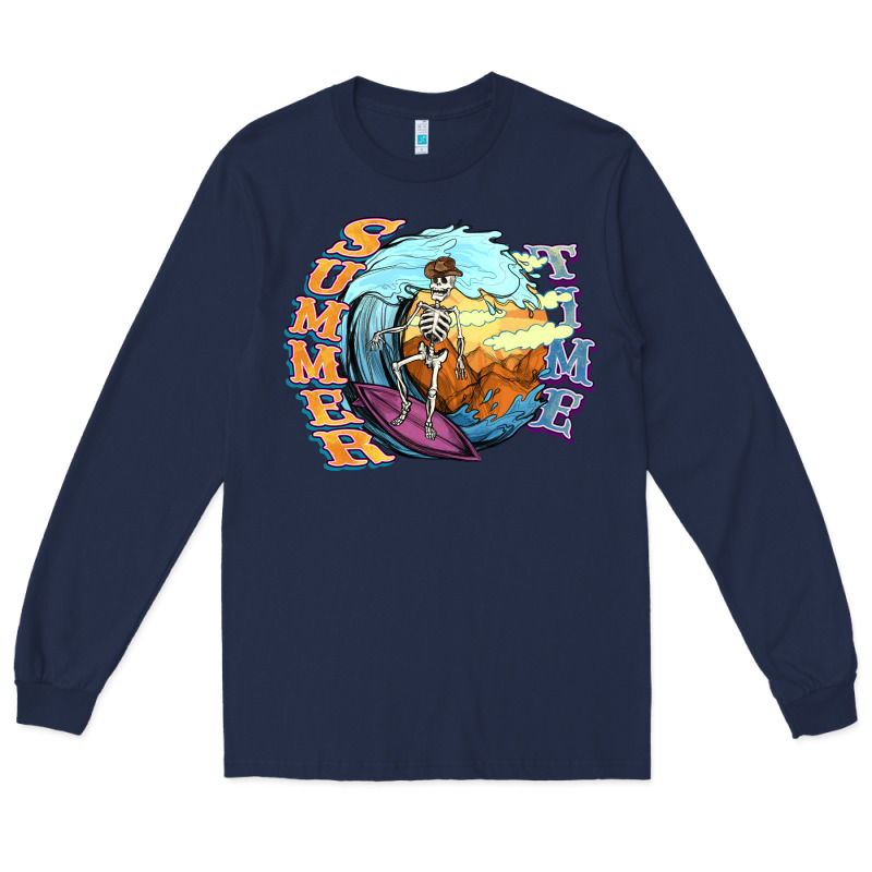 Summer Time Skeleton Surfing Long Sleeve Tee by NancyCooperArtShop | Teevron