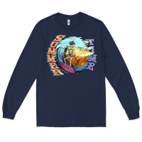 Navy summer time skeleton surfing Long Sleeve Tee - NancyCooperArtShop