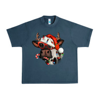 Midnight Navy Christmas cow with antlers Urban Heavy Tee - Jasminsmagicworld