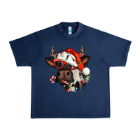 Navy Christmas cow with antlers Urban Heavy Tee - Jasminsmagicworld