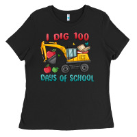 Black i dig 100 days of school excavator Ladies Tee - MaliasSmallBusiness