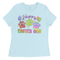 Baby Blue happy easter day paws Ladies Tee - MaliasSmallBusiness