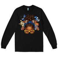 Black blue and gold american football afro messy bun Long Sleeve Tee - texasbilliewilder