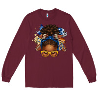 Burgundy blue and gold american football afro messy bun Long Sleeve Tee - texasbilliewilder