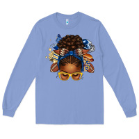 Colony Blue blue and gold american football afro messy bun Long Sleeve Tee - texasbilliewilder