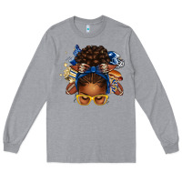 Heather Grey blue and gold american football afro messy bun Long Sleeve Tee - texasbilliewilder