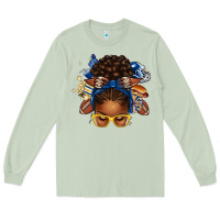Matcha blue and gold american football afro messy bun Long Sleeve Tee - texasbilliewilder