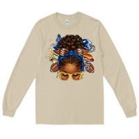 Mushroom blue and gold american football afro messy bun Long Sleeve Tee - texasbilliewilder