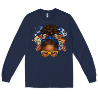 Navy blue and gold american football afro messy bun Long Sleeve Tee - texasbilliewilder